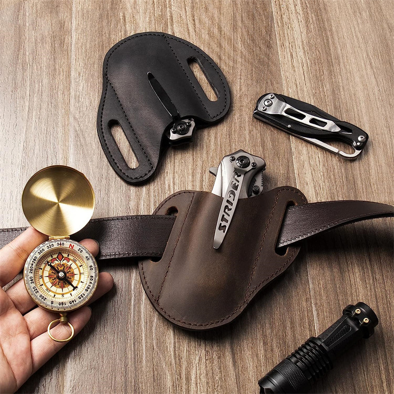 Edc Carry Belt - 本革ケース折りたたみナイフホルダーヴィンテージ PU ナイフシースベルトループ屋外狩猟戦術 EDC ナイフホルスター