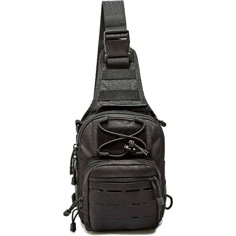 Edc Concealed Carry Backpack - 戦術的なコンパクト隠し携帯スリングバッグ、MOLLE対応ピストルホルスター、EDCシングルショルダーチェストバックパック（ブラック）