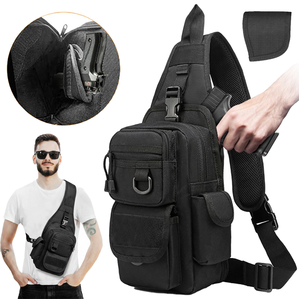 Edc Concealed Carry Backpack - 戦術ピストルバッグ隠しキャリーガンバッグクロスボディスリングバックパックショルダーチェストバッグピストルホルスター付きEDCポーチハンティング用