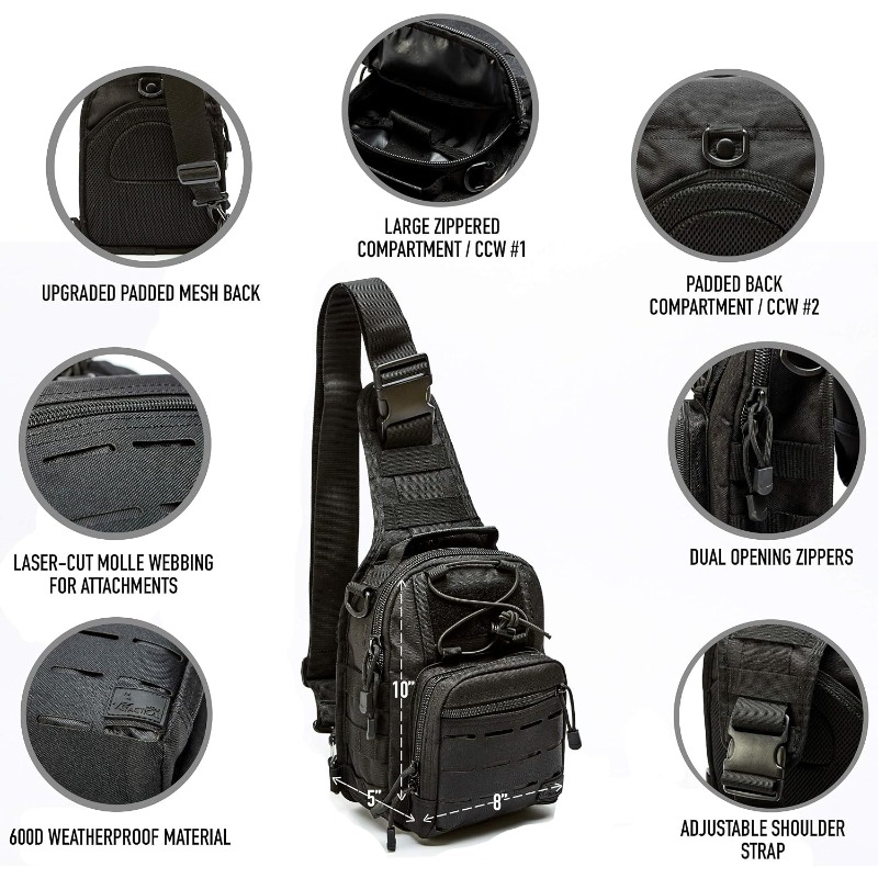 戦術的なコンパクト隠し携帯スリングバッグ、MOLLE対応ピス - Edc Concealed Carry Backpack のレビューと価格